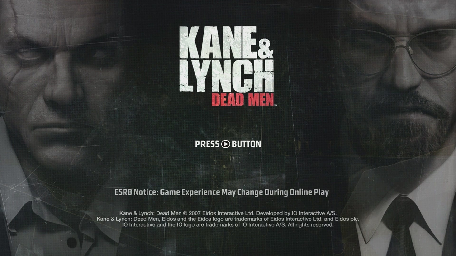 Kane & Lynch: Dead Men title screen for Xbox 360